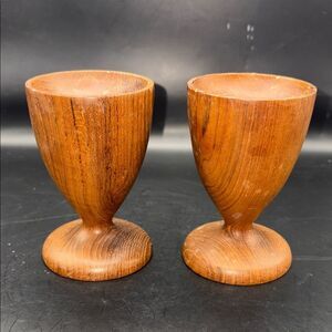 Elegant Burma Teak MCM Wooden Candle Holders